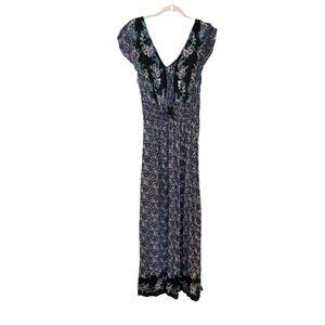 Angie Dress Navy Purple Floral Maxi Sundress Smocked Babydoll Boho Y2K Tassel L